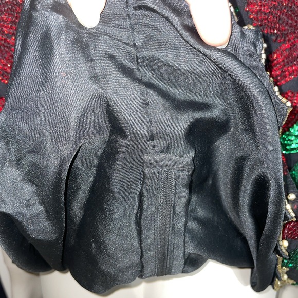 VTG Laurence Kazar Women's Black Sequined Beaded Poinsettia Christmas Top 2X NWT - Picture 6 of 16